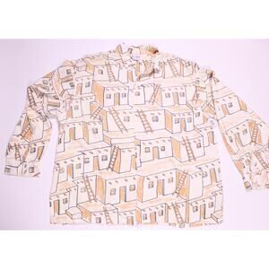 Fred Segal button up shirt rayon adobe print sz 2XL mens beige tan